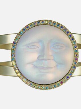 Kirks Folly Glass Seaview Moon 35mm Cuff Bracelet matte gold tone Crystal AB